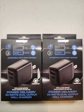 2 Powerxcel 20 Watts Dual Output Wall Charger Type-C & USB Outputs Black